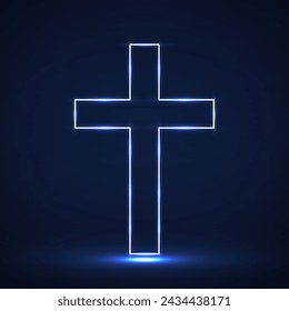 Glowing cross. Christian symbol. Vector illustration