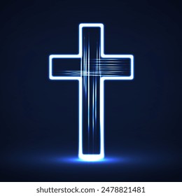 Glowing cross. Christian symbol. Vector illustration