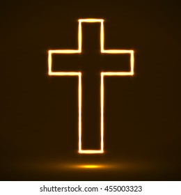 Glowing cross. Christian symbol. Vector illustration. Eps 10