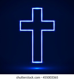 Glowing cross. Christian symbol. Vector illustration. Eps 10