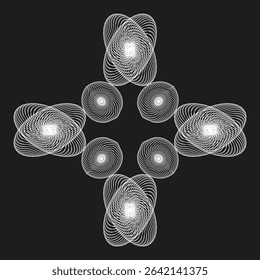 Glowing cross icon. Luminous abstract shape. Star cluster form. Dark background vector.