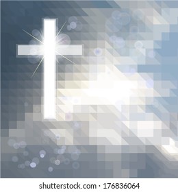 Glowing Cross On A Sky Background Mosaic. Vector