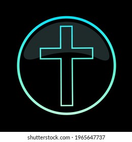 glowing cross in a round frame on a black background