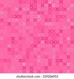 Glowing crosses on pink background, vector seamless pattern, digital backdrop