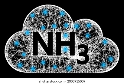 Glowing crossing mesh ammoniac gas carcass with lightspots. Constellation vector carcass created from ammoniac gas icon and crossing white lines. Sparkle carcass wired ammoniac gas,