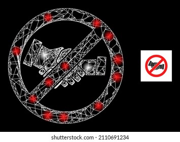 Glowing crossing mesh stop handshakes icon with sparkle light spots. Illuminated model is done using stop handshakes vector icon and crossing lines. Glowing carcass stop handshakes,