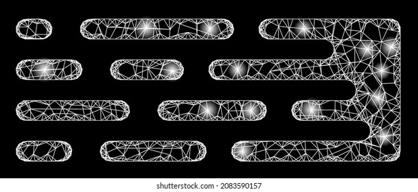 Glowing crossing mesh transition trail with lightspots. Vector grid based on transition trail icon, and with crossing lines. Bright frame polygonal transition trail on a black background.