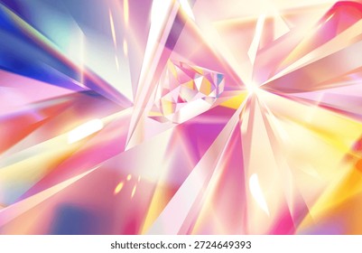 Fundo de cristal brilhante. Banner místico e abstrato com luz brilhante e raios cintilantes de pedra preciosa rosa. Diamante luminoso e pedra preciosa. Ilustração de vetor realista