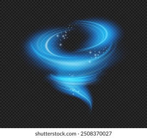 Glowing current or gust of cold air, effect of winter wind swirl with shining pieces. Vector isolated stream of fresh breeze with sparkles. Frost whirlwind with flickering, vortex light