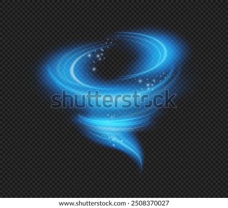 Glowing current or gust of cold air, effect of winter wind swirl with shining pieces. Vector isolated stream of fresh breeze with sparkles. Frost whirlwind with flickering, vortex light