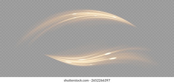 Glowing curved gold light streak with magical shimmer and elegant motion blur. Ideal for luxury visual design, UI overlays, festive effects, golden accents in animations or decorative highlights.