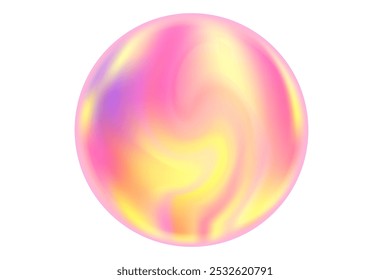 Glowing cute magic sphere or iridescent 3D bubble or fluid light pink droplet isolated, transparent background. Aesthetic dreamy holographic ball with smooth swirl gradient texture.