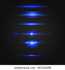 Glowing cyan light effects isolated on transparent background. Abstract realistic Sci Fi highlights . Creative , modern concept . Vector illustration . Glowing particles . luminous object set