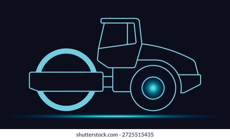 Leuchtende türkisfarbene Straßenwalze Umriss auf dunklem futuristischen Hintergrund ideal für Bauindustrie Anzeigen Websites Banner Präsentationen und moderne digitale Design verwenden Projekte kreativ