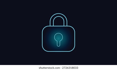 Leuchtendes cyan Sicherheits-Schloss-Symbol auf dunklem Hintergrund symbolisiert Cyber-Schutz Datensicherheit Verschlüsselung sicherer Zugang Technologie und digitales Sicherheitskonzept