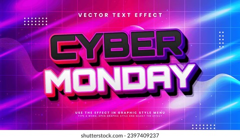 Glowing cyber monday editable text style effect. Vector text effect with glowing color gradients and modern technology style.