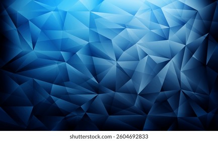 glowing dark blue triangle polygon pattern crystal texture background