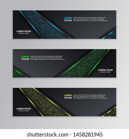 Glowing Dark Techno Banner Template, Modern Neon Design Background Vector