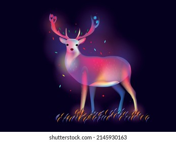 A glowing deer, a magical deer in the dark.