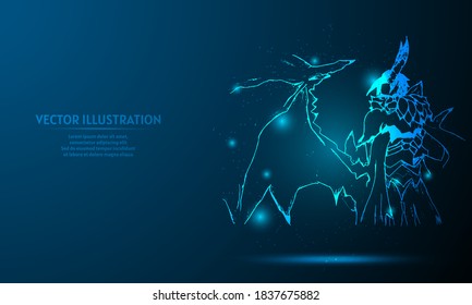 glowing devil on a dark blue background of the space with shining stars. davil walpaper
