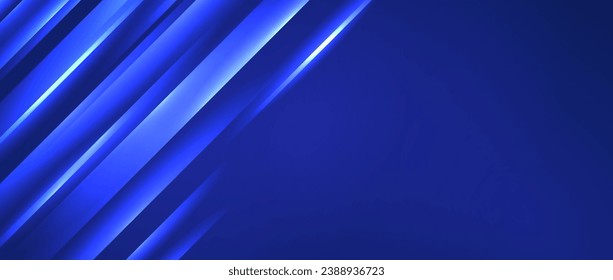 Glowing diagonal lines corner background. Blue neon gradient stripes wallpaper. Abstract motion effect light trails backdrop for banner, poster, presentation, cover, booklet, brochure, flyer. Vector