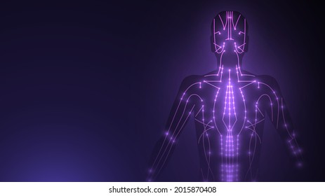 Glowing diagram of acupuncture points on the human body	