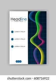 Glowing diagram book cover design with colourful waves. Good for annual report, conference, journal, book, banner, flyer, business report. Vector.