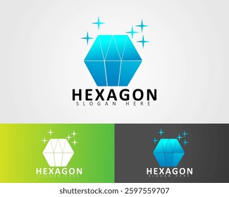 glowing diamond hexagon logo design for company and business