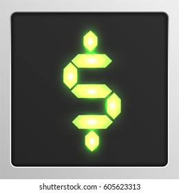 Glowing digital character from a typeface on a screen, vector illustration