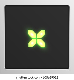 Glowing digital character from a typeface on a screen, vector illustration