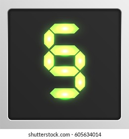 Glowing digital character from a typeface on a screen, vector illustration