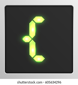 Glowing digital character from a typeface on a screen, vector illustration