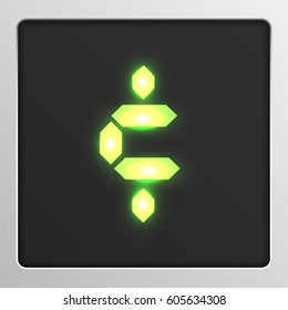 Glowing digital character from a typeface on a screen, vector illustration