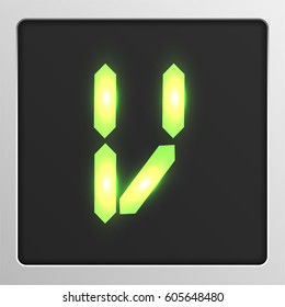 Glowing digital character from a typeface on a screen, vector illustration