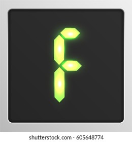 Glowing digital character from a typeface on a screen, vector illustration
