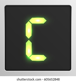 Glowing digital character from a typeface on a screen, vector illustration