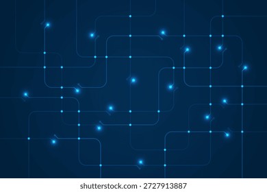 Glowing digital network background with connected lines and light nodes on dark blue surface, representing big data systems, data flow, technology infrastructure, and modern information networks.