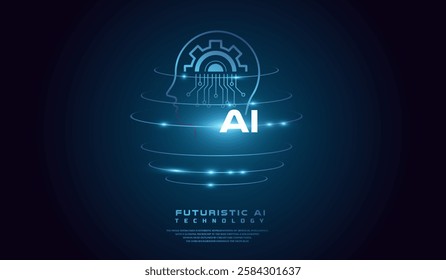 A glowing digital representation of artificial intelligence AI with a technological theme. The AI concept world background template Vector illustration.