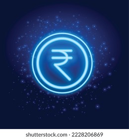 fondo de símbolo de rupia digital brillante con vector de efecto de partícula 