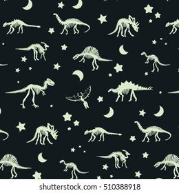 Glowing Dinosaur Bones Vector Pattern