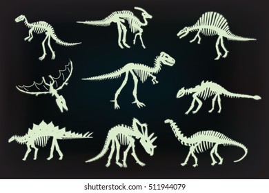 glowing dinosaur bones vector set