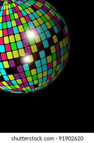 Glowing Disco Ball on Black Background