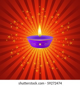 Glowing Diwali Lamp on Sparkling Burst Background - Check Portfolio for more Diwali Images