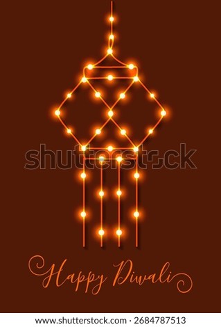 Glowing Diwali lantern artwork created with bright festive lights on dark background, Diwali, lantern, lights, glowing, festival, decoration, holiday, celebration, illumination, hanging, typography