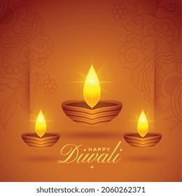 glowing diwali oil lamps festival background