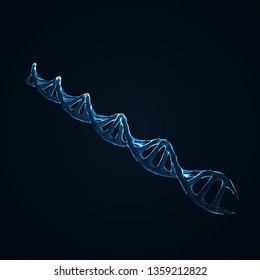 Glowing Dna helix sequencing vector background. Dna 3d molecule consist of lightings, particles, points. Abstract light molecules design. Medical, technology, chemistry, science illustration,