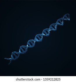 Glowing Dna helix sequencing vector background. Dna 3d molecule consist of lightings, particles, points. Abstract light molecules design. Medical, technology, chemistry, science illustration,