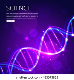 Glowing DNA on purple background biotechnology and medicine. Vector illustration EPS 10 format