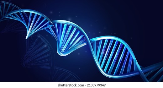 Glowing DNA strands on a dark background.