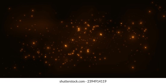 Glowing dot gold lighting effect sparkle on dark brown background. Vector illustration 